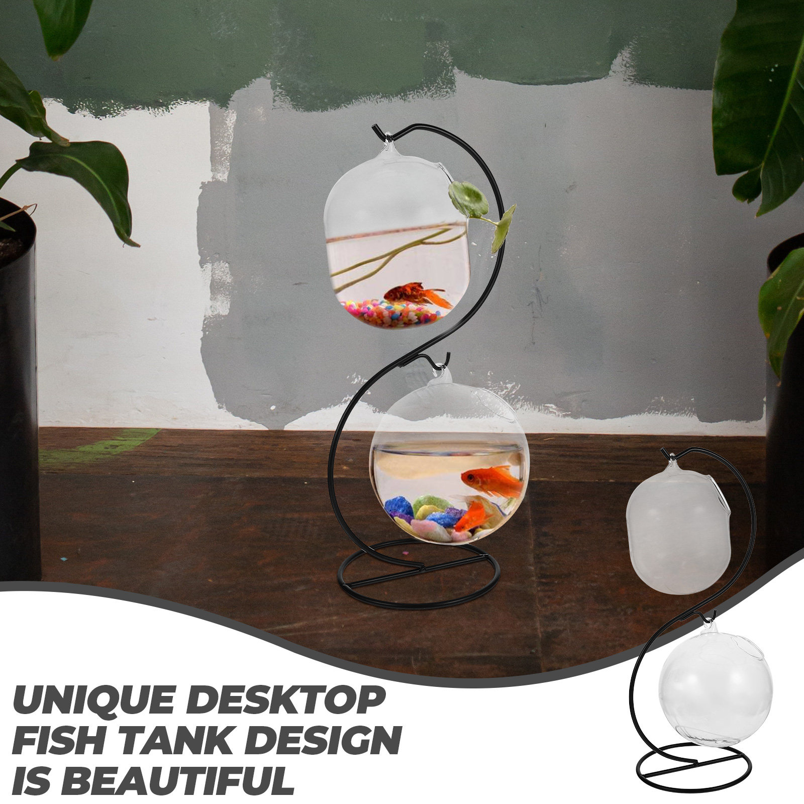 Planted Aquarium With Fish - 1 Set Transparentes Desktop-Fischbecken aus Glas